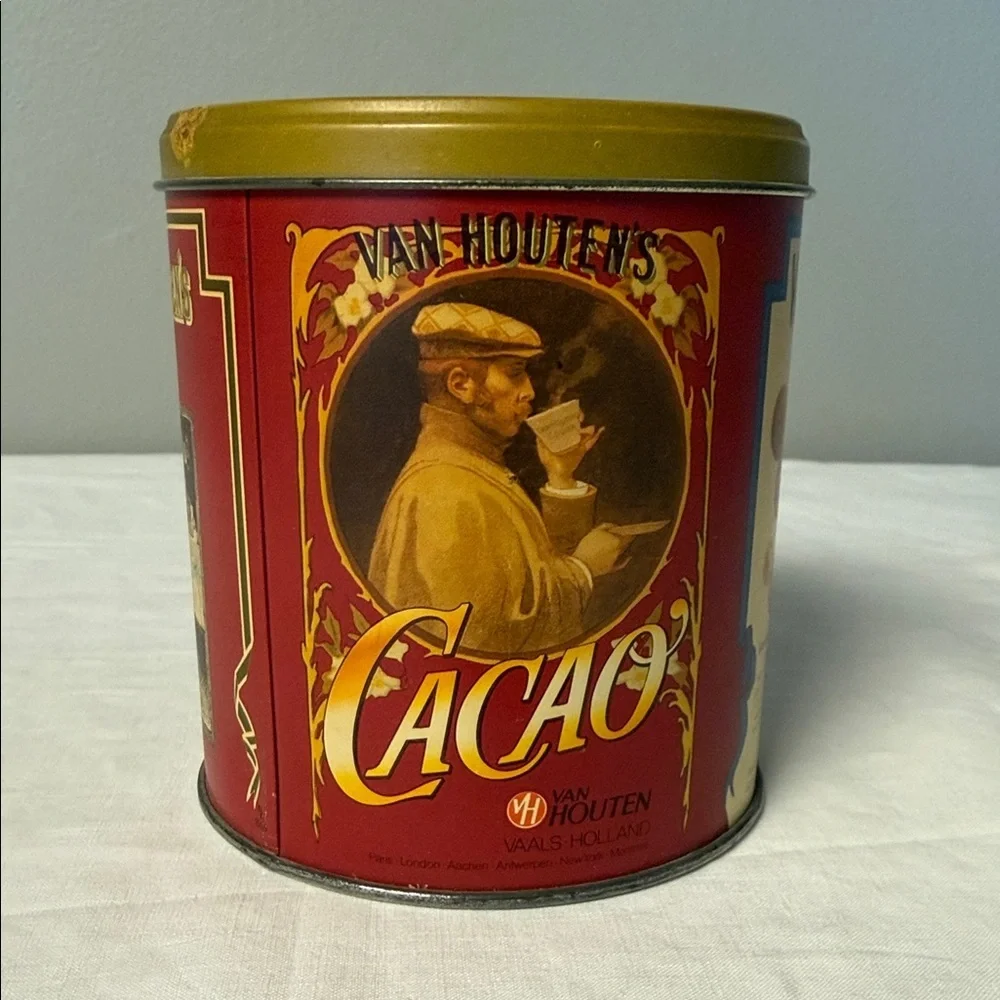 Van Houten’s Cocoa Tin Vintage Red Metal Container Advertising Holland